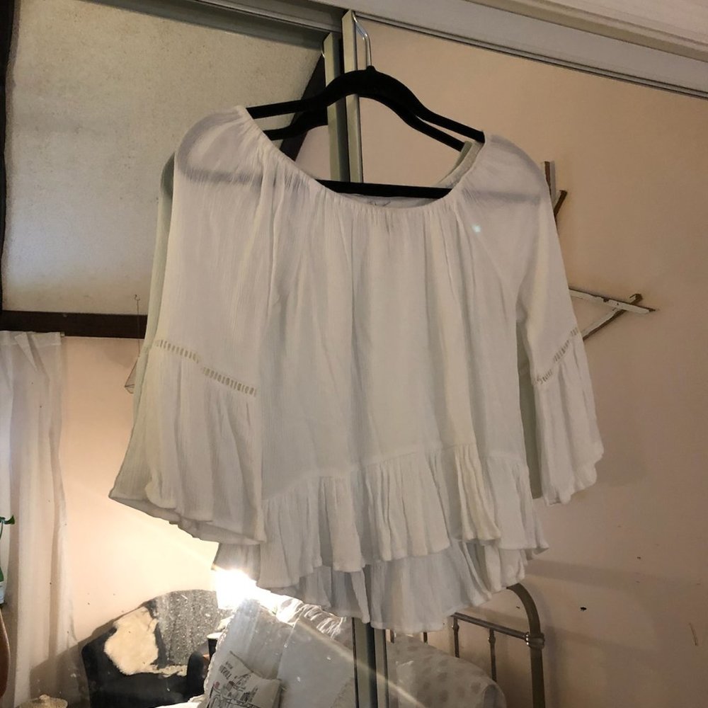 White Off The Shoulder Gauzy Summer Shirt